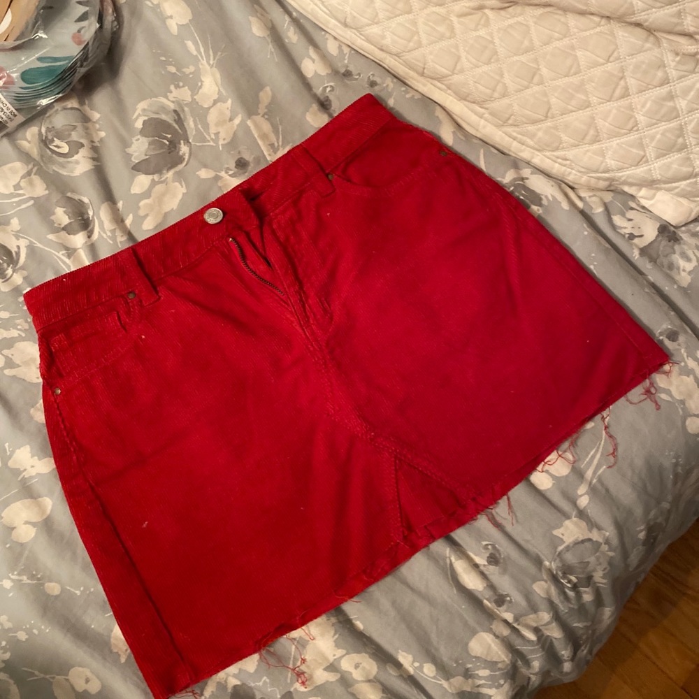 Red corduroy mini skirt